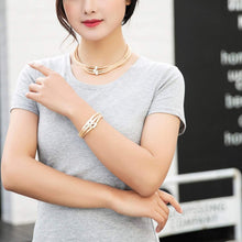 Load image into Gallery viewer, Abasi Layered Harp String Bracelet, NF4365-Gold
