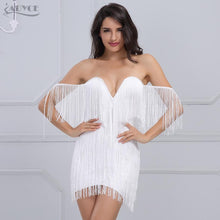 Load image into Gallery viewer, ADYCE Elegant V Neck Off Shoulder Sexy Fringe Short Sleeve Tassel Bandage Party Dress - H3048