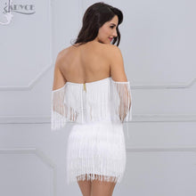 Load image into Gallery viewer, ADYCE Elegant V Neck Off Shoulder Sexy Fringe Short Sleeve Tassel Bandage Party Dress - H3048