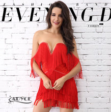 Load image into Gallery viewer, ADYCE Elegant V Neck Off Shoulder Sexy Fringe Short Sleeve Tassel Bandage Party Dress - H3048