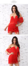 Load image into Gallery viewer, ADYCE Elegant V Neck Off Shoulder Sexy Fringe Short Sleeve Tassel Bandage Party Dress - H3048