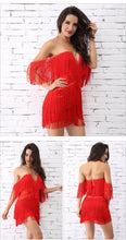Load image into Gallery viewer, ADYCE Elegant V Neck Off Shoulder Sexy Fringe Short Sleeve Tassel Bandage Party Dress - H3048