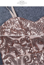 Load image into Gallery viewer, ADYCE Sequined Vestidos Midi Backless Deep V Neck Spaghetti Strap Golden Pink Party Dress - H5269