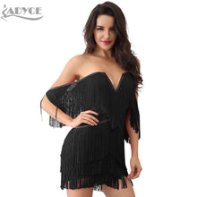 Load image into Gallery viewer, ADYCE Elegant V Neck Off Shoulder Sexy Fringe Short Sleeve Tassel Bandage Party Dress - H3048