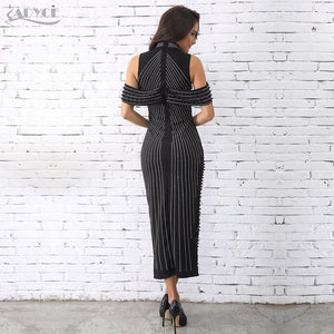 ADYCE Sexy Beadings Short Sleeve Off Shoulder Mid-Calf Runway Bodycon Party Dress - Y2280 - Testing