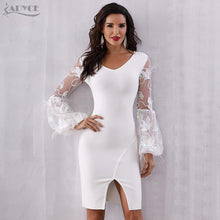 Load image into Gallery viewer, ADYCE Vestidos Sexy Feather Long Sleeve V Neck Midi Lace Runway Bandage Party Dress - H5245