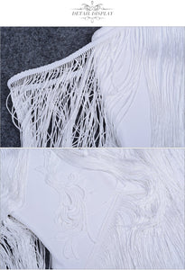 ADYCE Elegant V Neck Off Shoulder Sexy Fringe Short Sleeve Tassel Bandage Party Dress - H3048