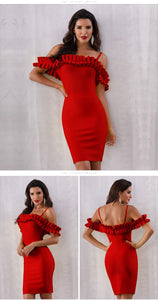 ADYCE Vestidos Verano Sexy Slash Neck Off Shoulder Ruffles Bandage Evening Party Dress - H5070