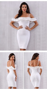 ADYCE Vestidos Verano Sexy Slash Neck Off Shoulder Ruffles Bandage Evening Party Dress - H5070