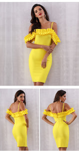 ADYCE Vestidos Verano Sexy Slash Neck Off Shoulder Ruffles Bandage Evening Party Dress - H5070