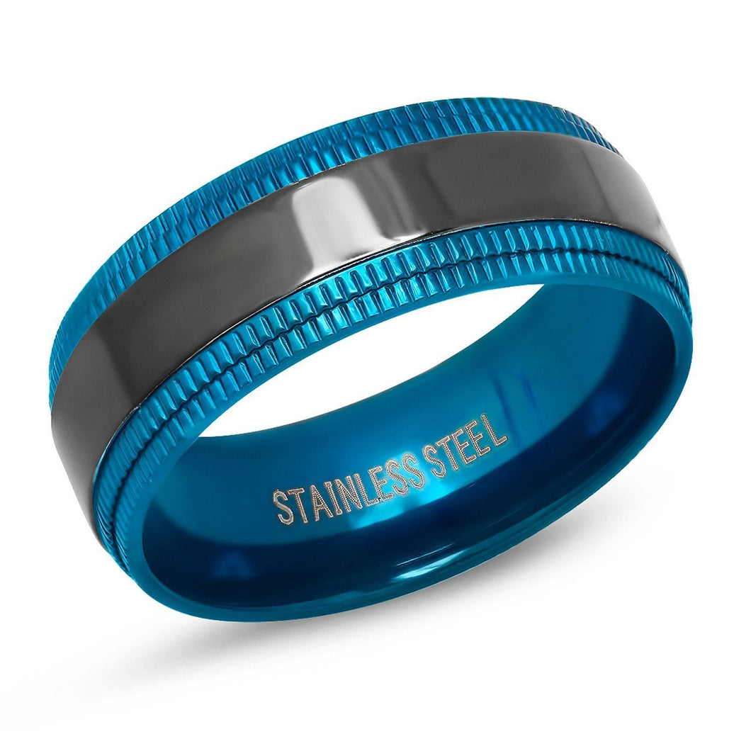 Two-Tone Stainless Steel Band Ring - Blue / Black