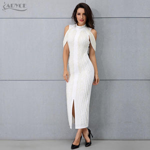 ADYCE Sexy Beadings Short Sleeve Off Shoulder Mid-Calf Runway Bodycon Party Dress - Y2280 - Testing