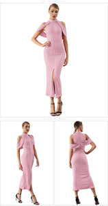 ADYCE Sexy Beadings Short Sleeve Off Shoulder Mid-Calf Runway Bodycon Party Dress - Y2280 - Testing