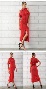 ADYCE Sexy Beadings Short Sleeve Off Shoulder Mid-Calf Runway Bodycon Party Dress - Y2280 - Testing