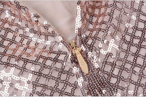ADYCE Sequined Vestidos Midi Backless Deep V Neck Spaghetti Strap Golden Pink Party Dress - H5269