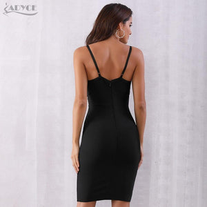 ADYCE Sequined Women Sexy Bodycon Spaghetti Strap Celebrity Black/Gold Party Dress - H5368